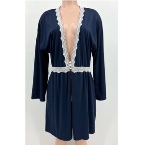 Cosabella Navy Flirty Knit Robe w/Lace Trim